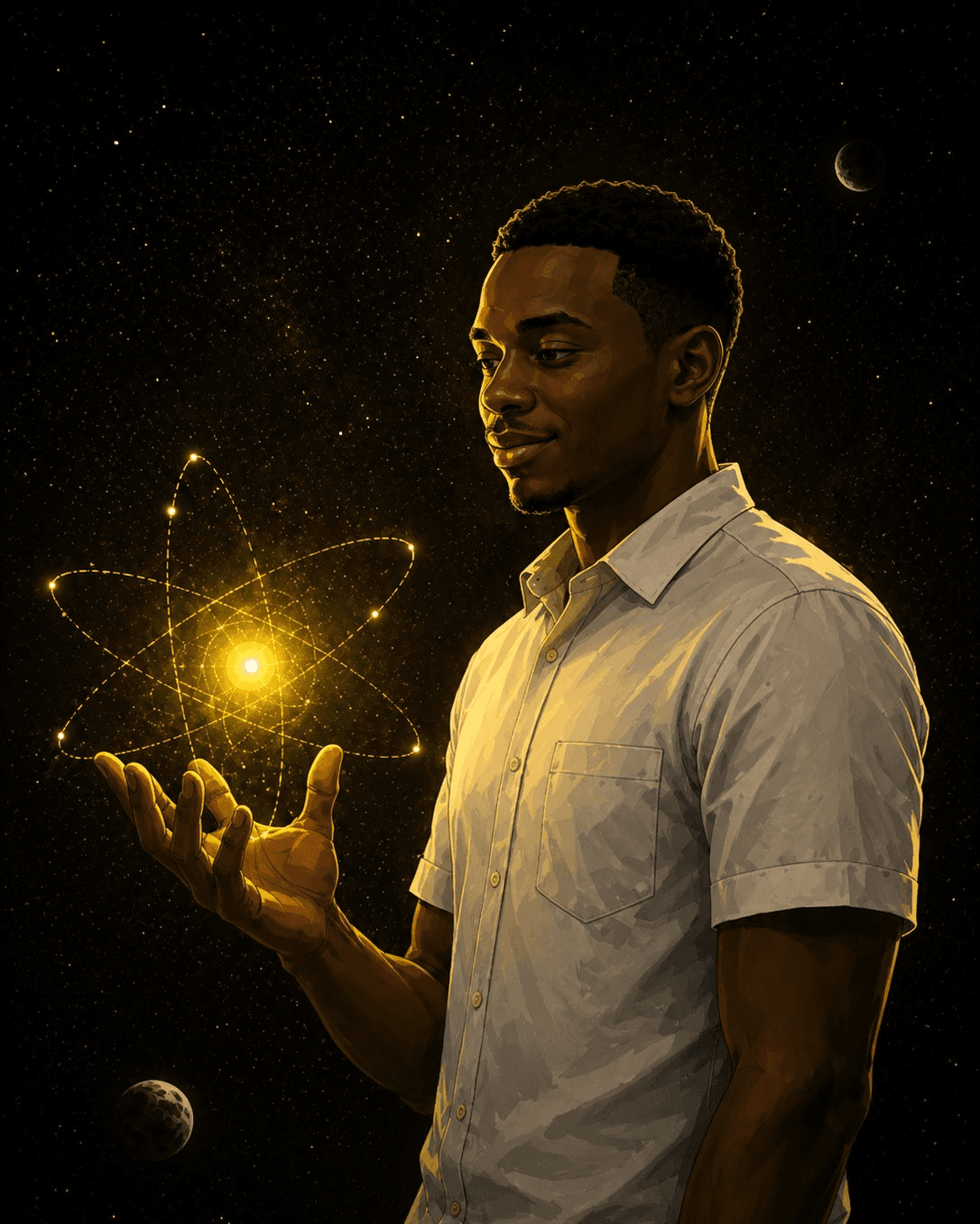 Darren holding glowing data point