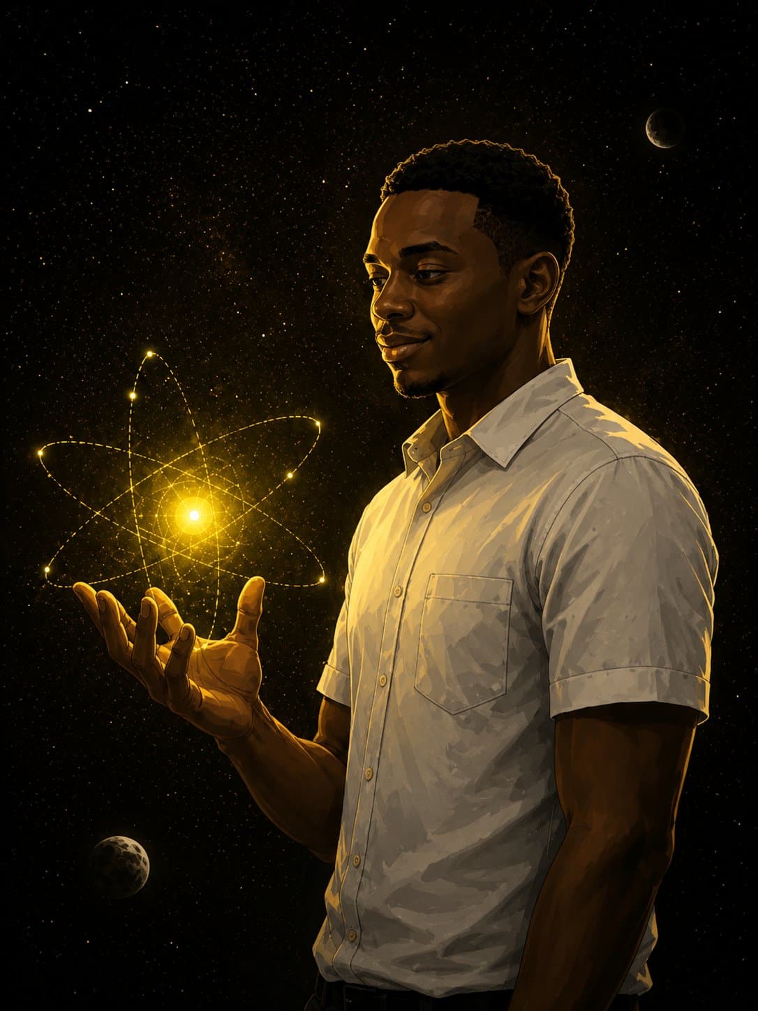 Darren holding glowing data point