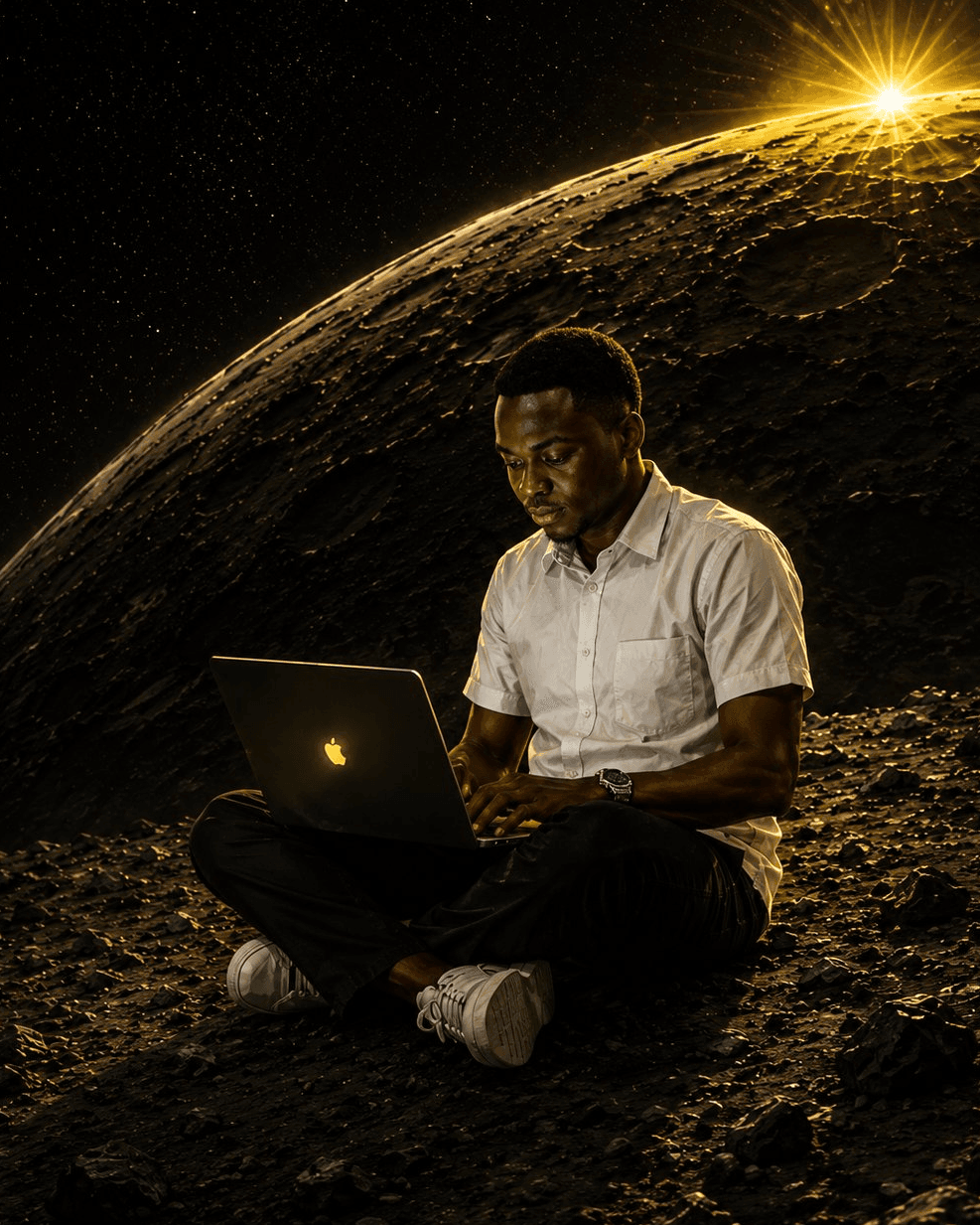 Darren working on the lunar surface